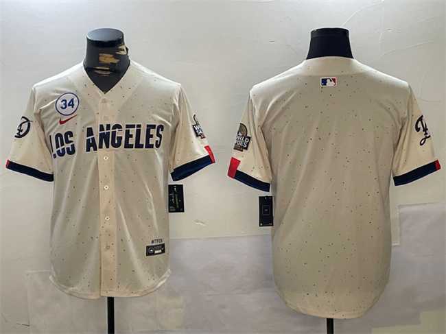 Men's Los Angeles Dodgers Blank Cream 2024 World Series With No. 34 Patch Limited Stitched Baseball Jersey,We sell and wholesale Men's Los Angeles Dodgers Blank Cream 2024 World Series With No. 34 Patch Limited Stitched Baseball Jersey on line form chian!
